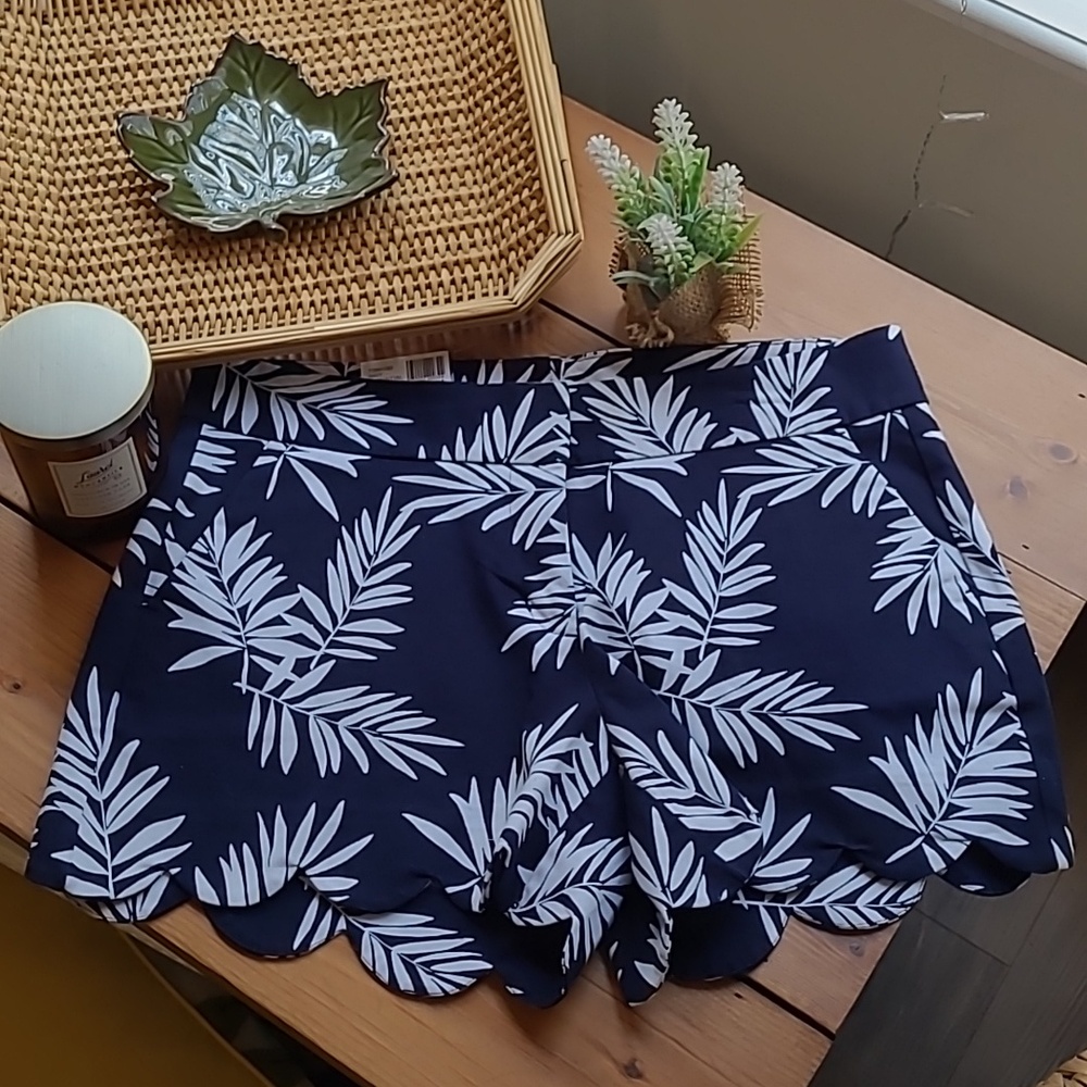 Navy And White Crown & Ivy Scalloped Shorts